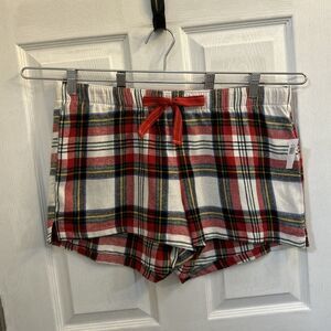 NWT Old Navy Women’s L Cotton Pajama Boxer Shorts Red Black Plaid Flannel Sleep